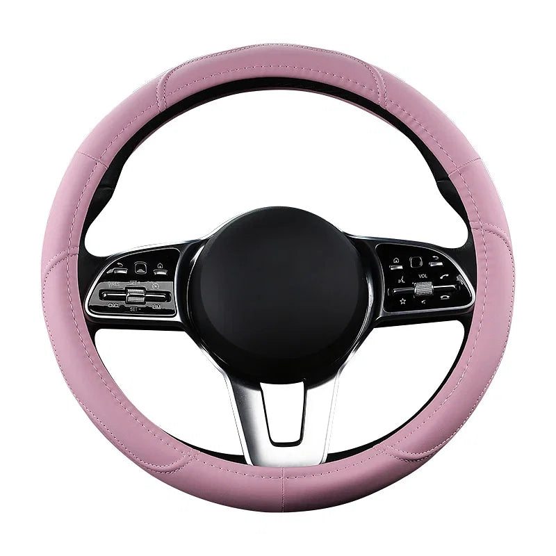 Color Name: Red - Car Anti-Slip Leather Steering wheel Cover Universal car Steering Wheel Protective Cover Fashion Style 38cm Pink - Premium Interior Accessories from NoEnName_Null - Just $41.27! Shop now at Rapidvehicles