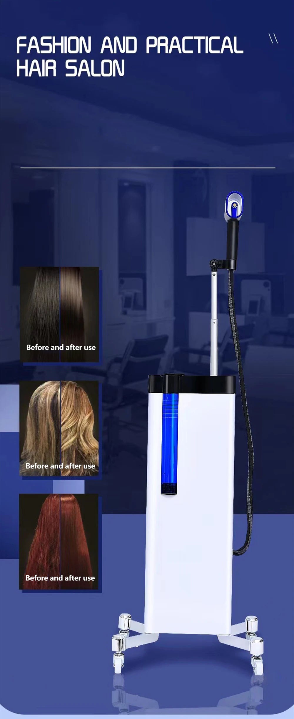 Humidifier Facial 2 In 1 Shampoo Hair Steamer Rolling Stand Hooded Hair Dyeing Coloring Perming Conditioning Salon Spa Steamer