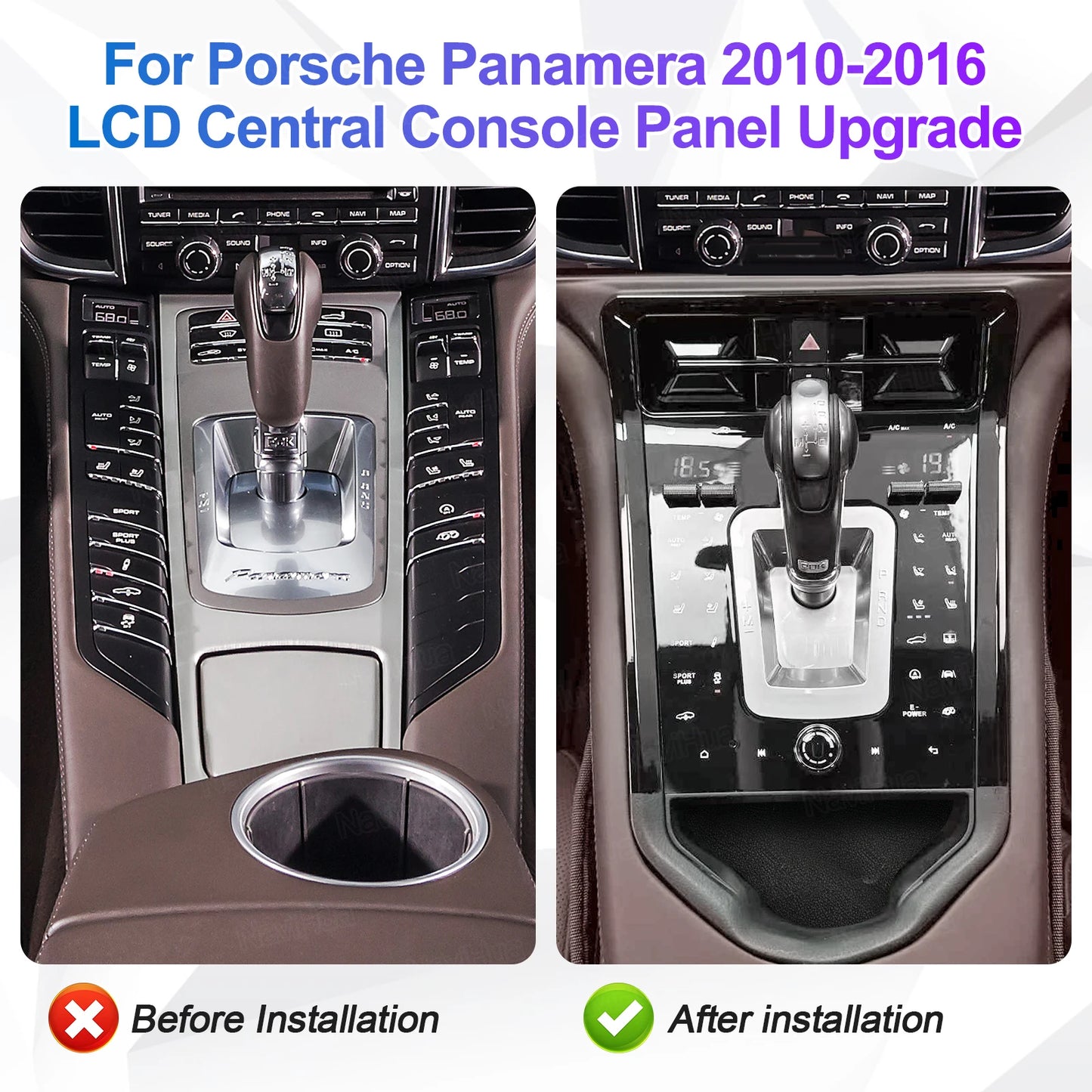 NaviHua New Upgrade Car Interior  For Porsche Panamera 2010-2016 Android Car Radio LCD Console Climate Control Panel Stopwatch