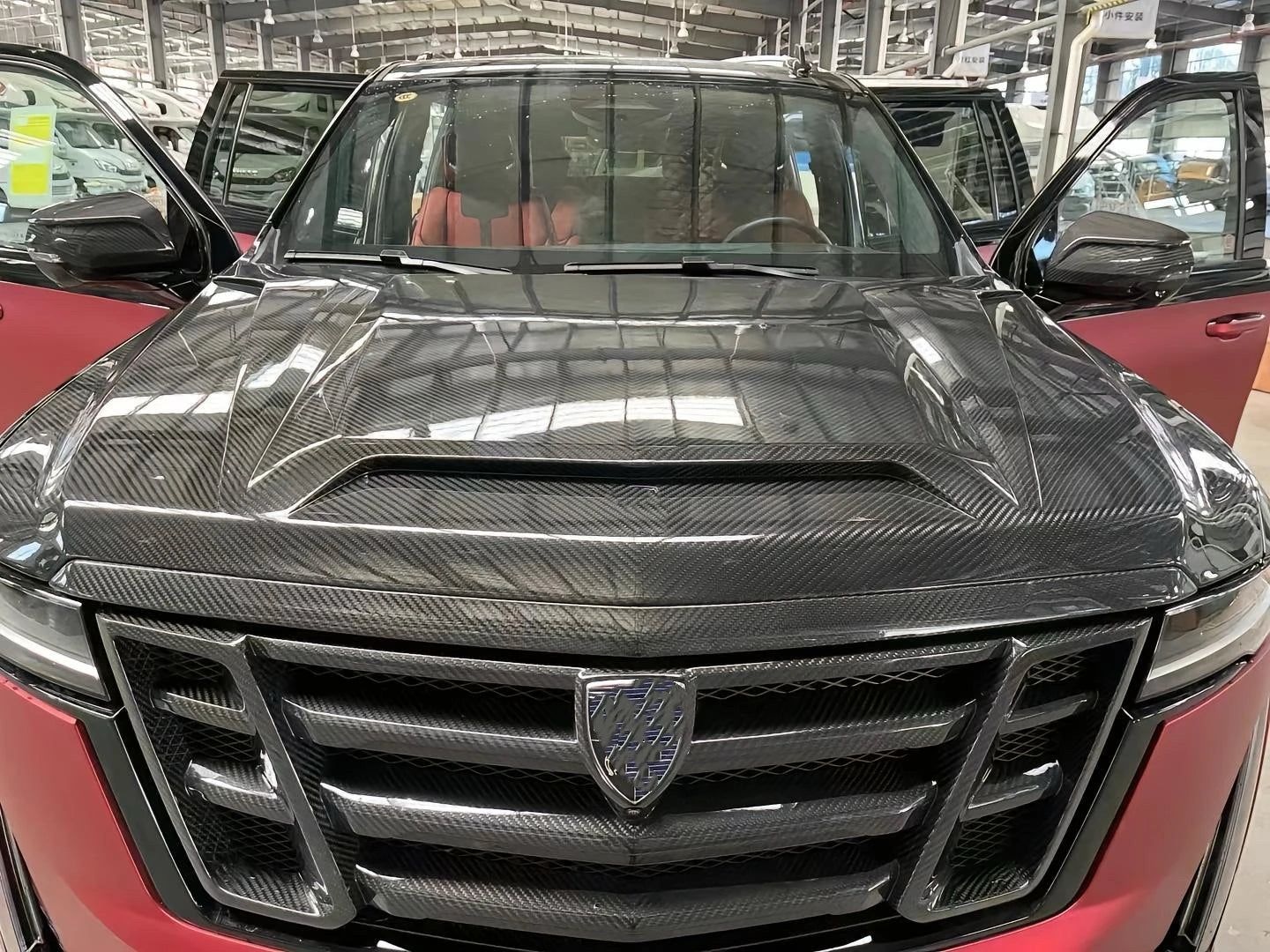 for Cadillac Escalade Upgrade  LD Style Carbon Fiber Wide Body Kit with New Front Lip Rear Diffuser Spoiler Hood Grill