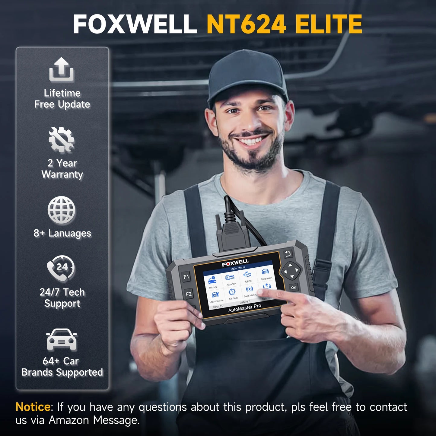 FOXWELL NT624 Elite OBD2 Scanner Car Diagnostic Scanner All Systems Code Reader SAS/Oil/EPB 8 Reset OBD2 Scanner Diagnostic Tool