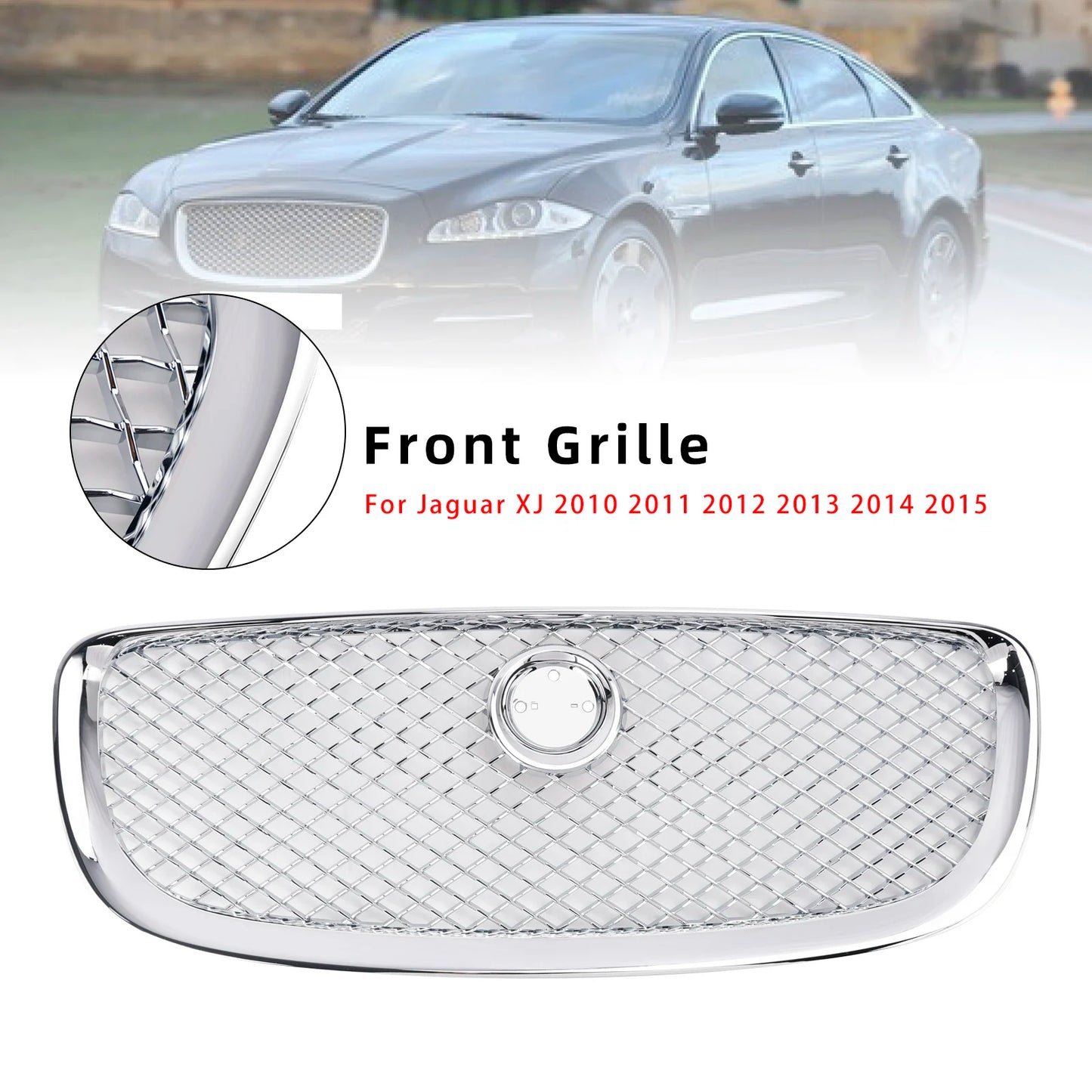 Chrome Front Bumper Grill Grille Fit for Jaguar XJ 2010 2011 2012 2013 2014 2015
