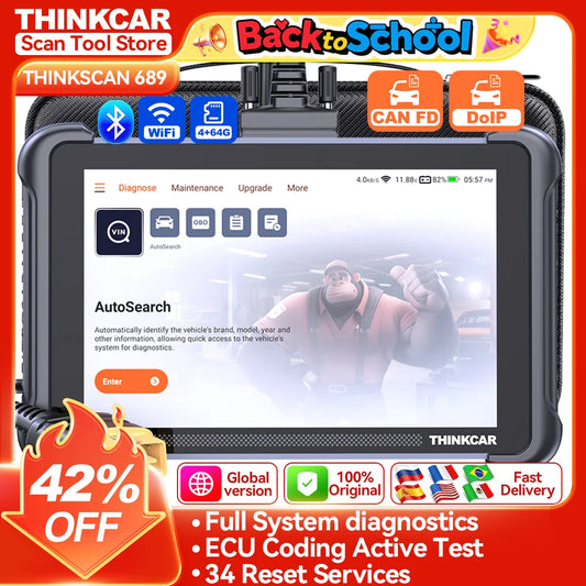 THINKCAR THINKSCAN 689 Bidirectional Scan Tool With CANFD&DoIP OBD2 Scanner ECU Coding Bi-Directional Control 34 Reset Free