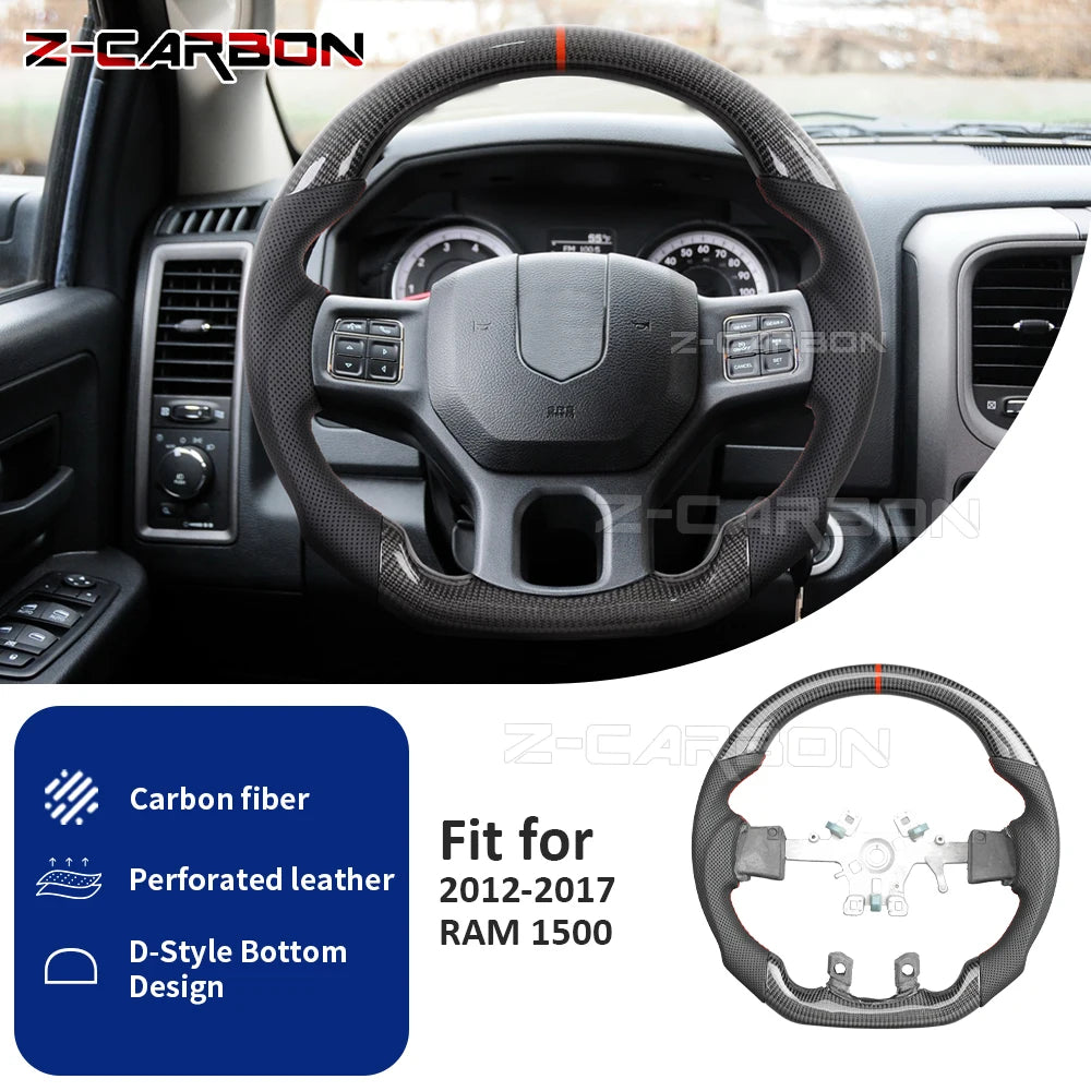 Carbon Fiber Steering Wheel For Dodge Ram 1500 2500 3500 2012‑2018 Perforated Leather Steering Wheel Replacement Accessories