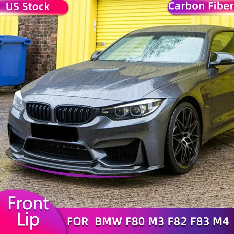 For BMW F80 M3 F82 F83 M4 2014-2019 Carbon Fiber Car Front Bumper Lip Spoiler Add On Racing Front Lip Chin Apron Body Kit