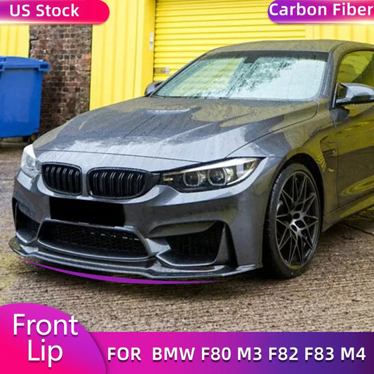 For BMW F80 M3 F82 F83 M4 2014-2019 Carbon Fiber Car Front Bumper Lip Spoiler Add On Racing Front Lip Chin Apron Body Kit