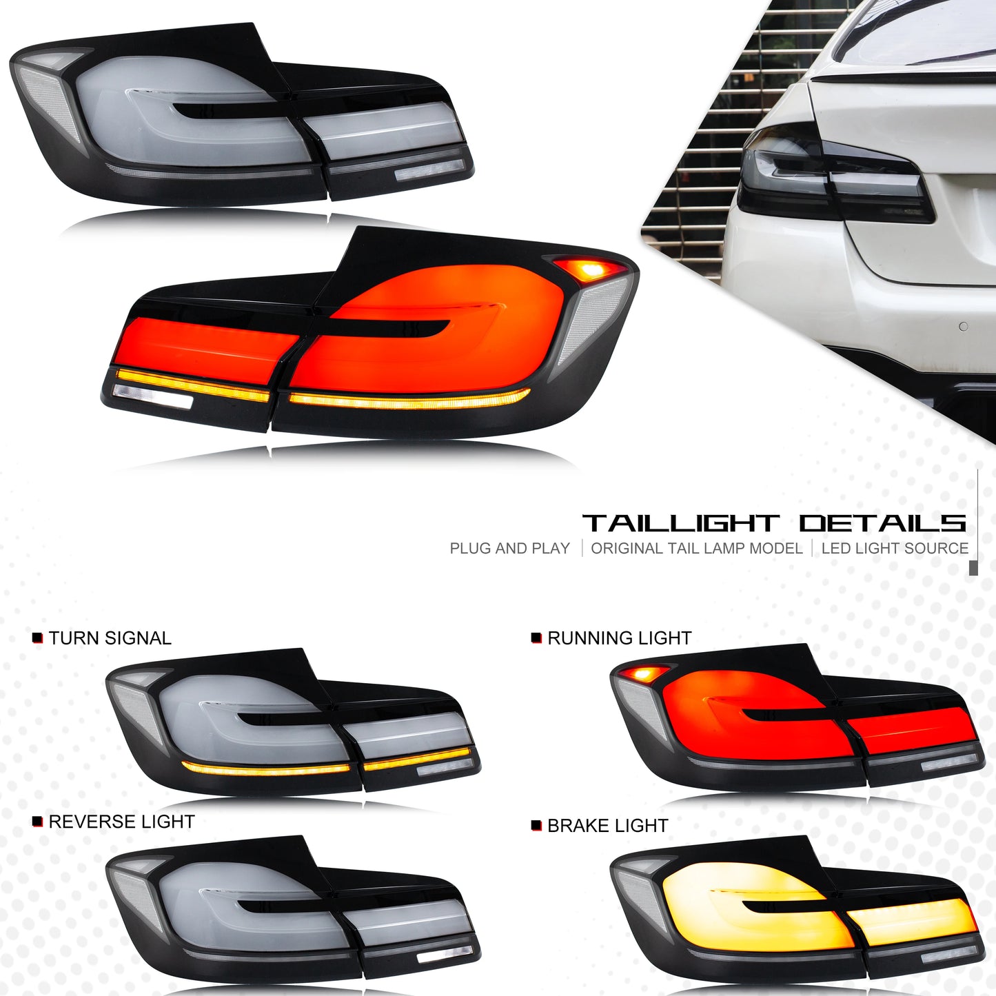 LED Tail Lights for BMW 5-Series 2011-2016 F10 M5 525 528 530 Dynamic Animation Sequential Turn Signal Rear Lamps Assembly