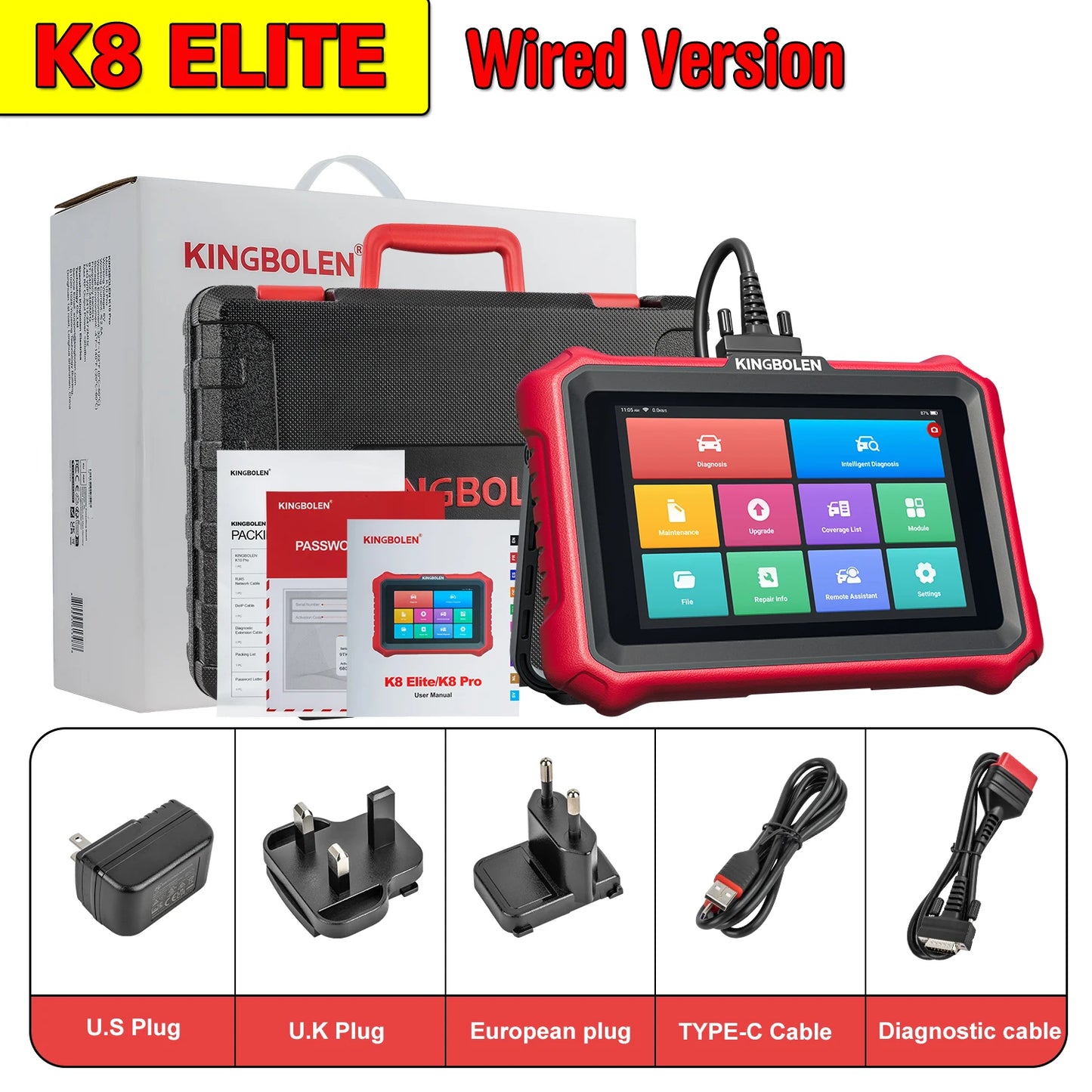 [Lifetime Free Update] KINGBOLEN K8 PRO ELITE Auto Diagnostic Tool Full System ECU Coding 40 Service Bidirectionnal OBD2 Scanner