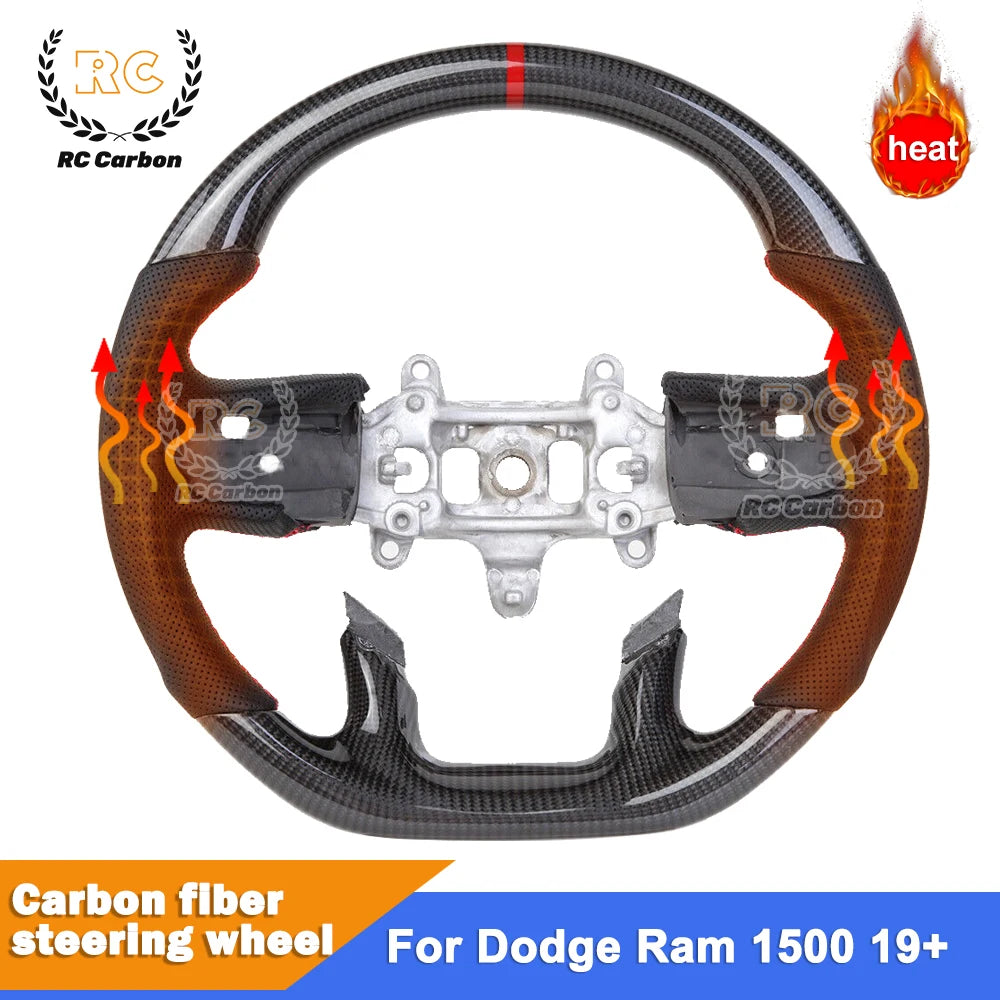 Heated Real Carbon Fiber Steering Wheel Suit For Dodge RAM 1500 2500 2019 2020 2021 Car Steering Wheel（NOT For TRX)