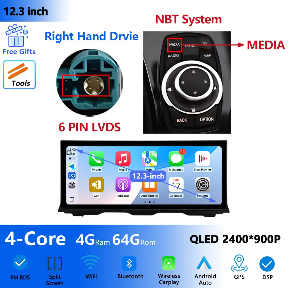 RHD For BMW 5 Series F10 F11 2011 - 2017 Android Wireless Carplay Radio Multimedia Player GPS WIFI DSP Stereo Screen Accessories