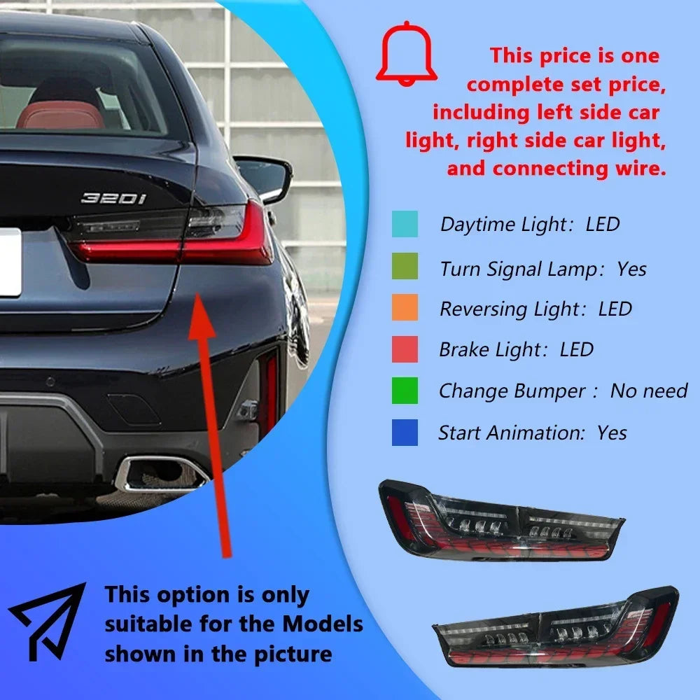 Car Taillights For BMW 3 Series G20 G28 320i 325i 330i 2020-2024 Upgrade LED Dynamic Dragon Scale Taillight Accessories Assembly
