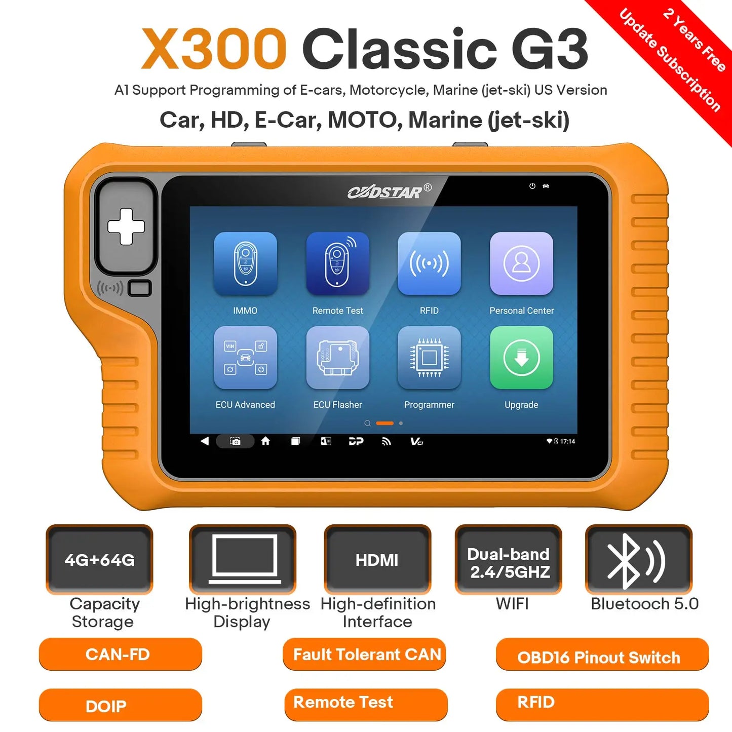 2 Year Update OBDSTAR X300 Classic G3 A1+A2 (KEY MASTER G3) Key Programmer and Key Sim 5 In 1 Key Simulator and Motorcycle Kits