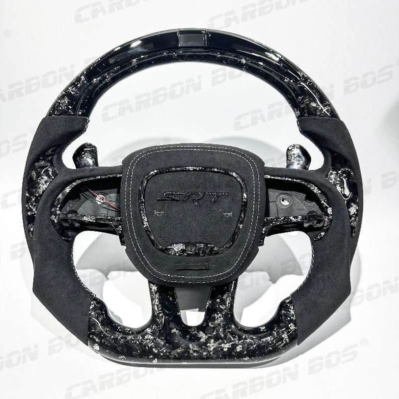Forged Carbon Fiber Steering Wheel for Dodge CHALLENGER Challenger ChargerSRT HELLCAT Car Steering Wheel with LED Flash Cover