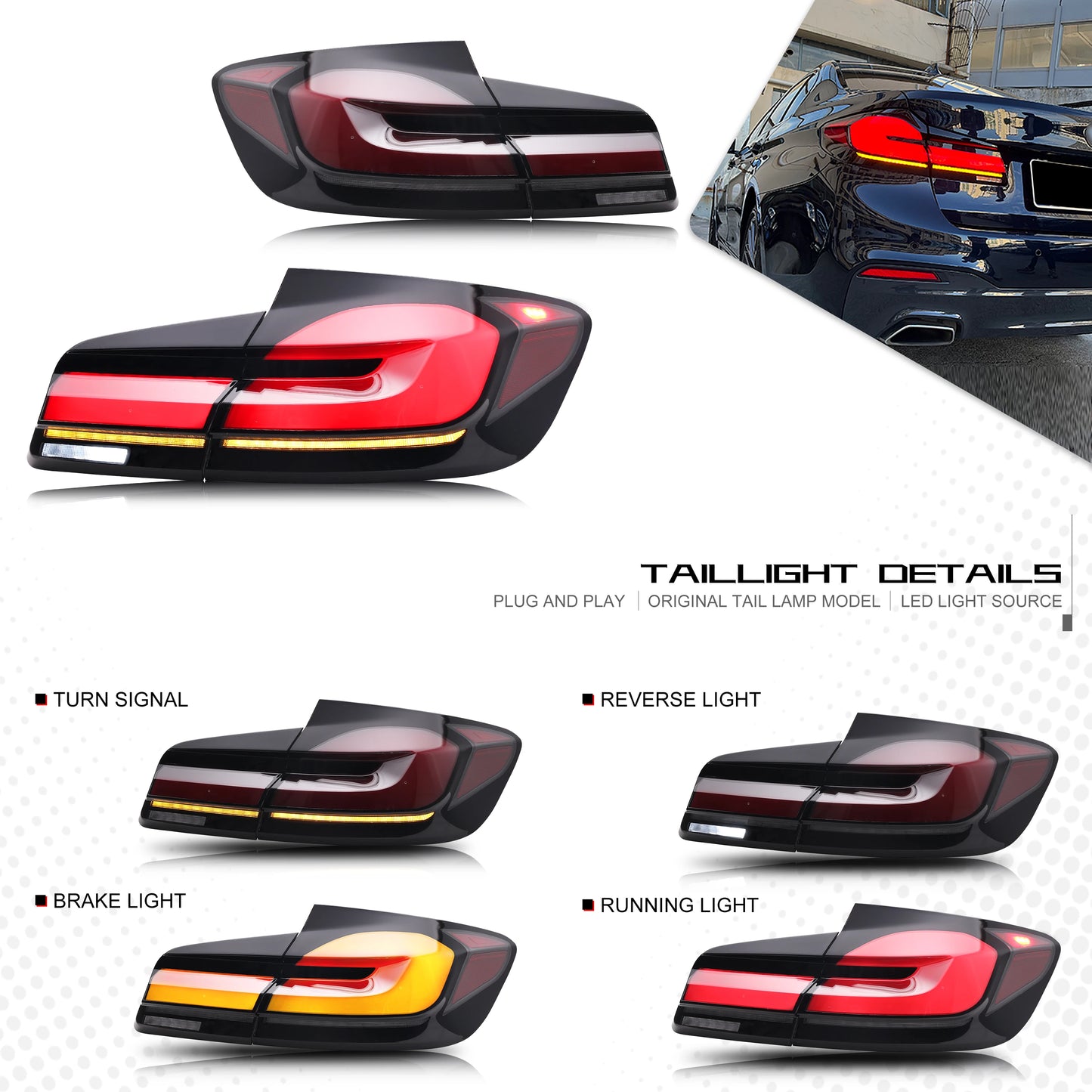 LED Tail Lights for BMW 5-Series 2011-2016 F10 M5 525 528 530 Dynamic Animation Sequential Turn Signal Rear Lamps Assembly