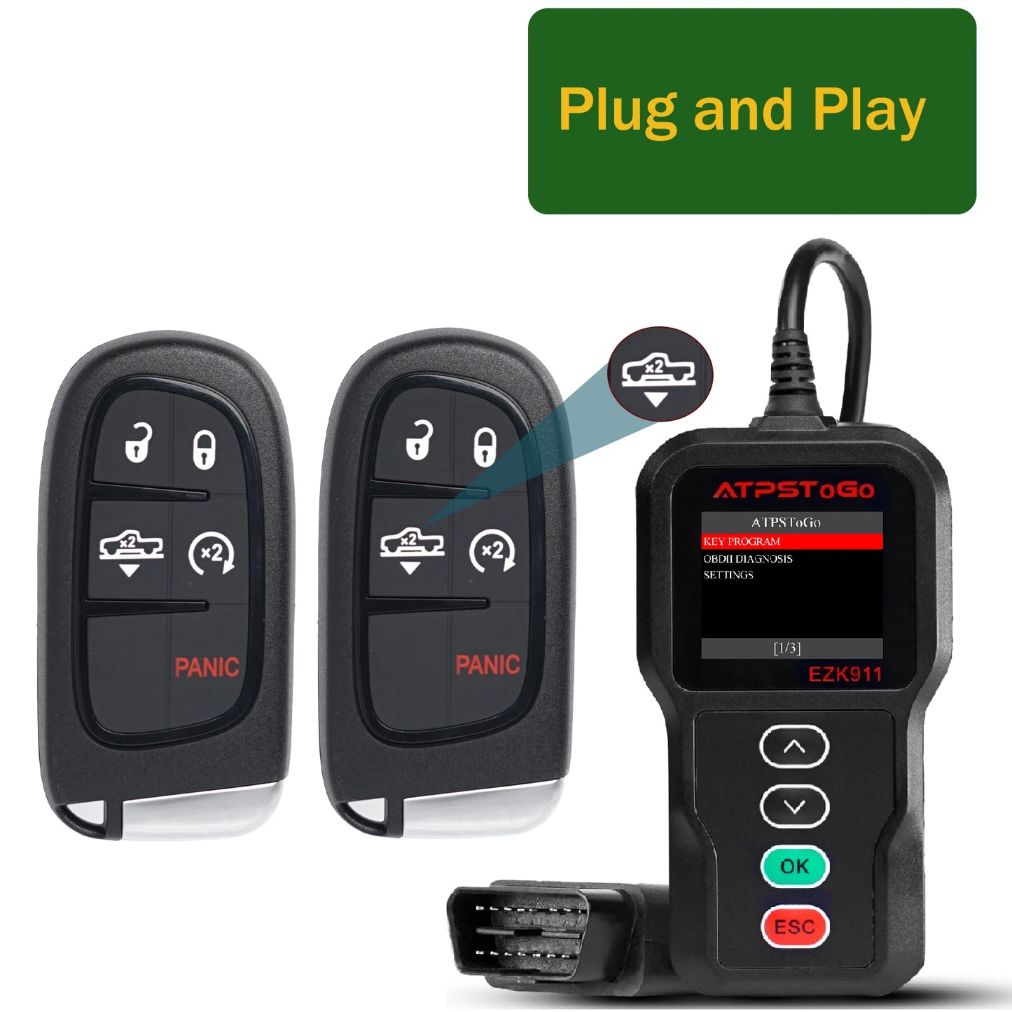 ATPSTOGO New Replacement Remote Key fob and Programmer tool For 2007-2017 Dodge Ram 1500 2500 3500 programming key fob GQ4-53T