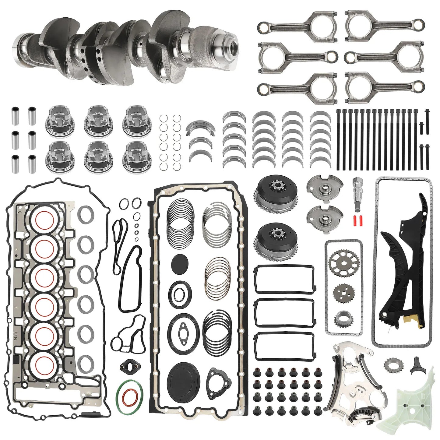N55 3.0L Engine Overhaul Rebuild Kit w/ Crankshaft & ConRod & Timing Set For BMW