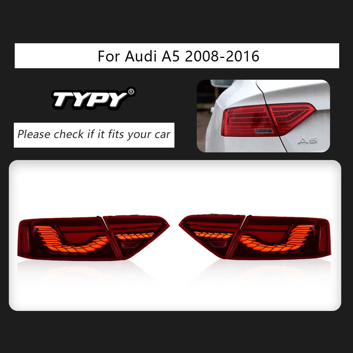 TYPY New LED Taillight Upgrade Modified Full Tail Lamp Car Accessories For Audi A5 2008-2016 Dynamic Turn Signals