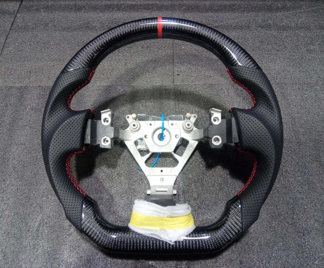 For Nissan 350Z Z33 2003-2008 LED Steering Wheel Carbon Fiber Perforated Leather Steering Wheel Flat Bottom Red Stitching