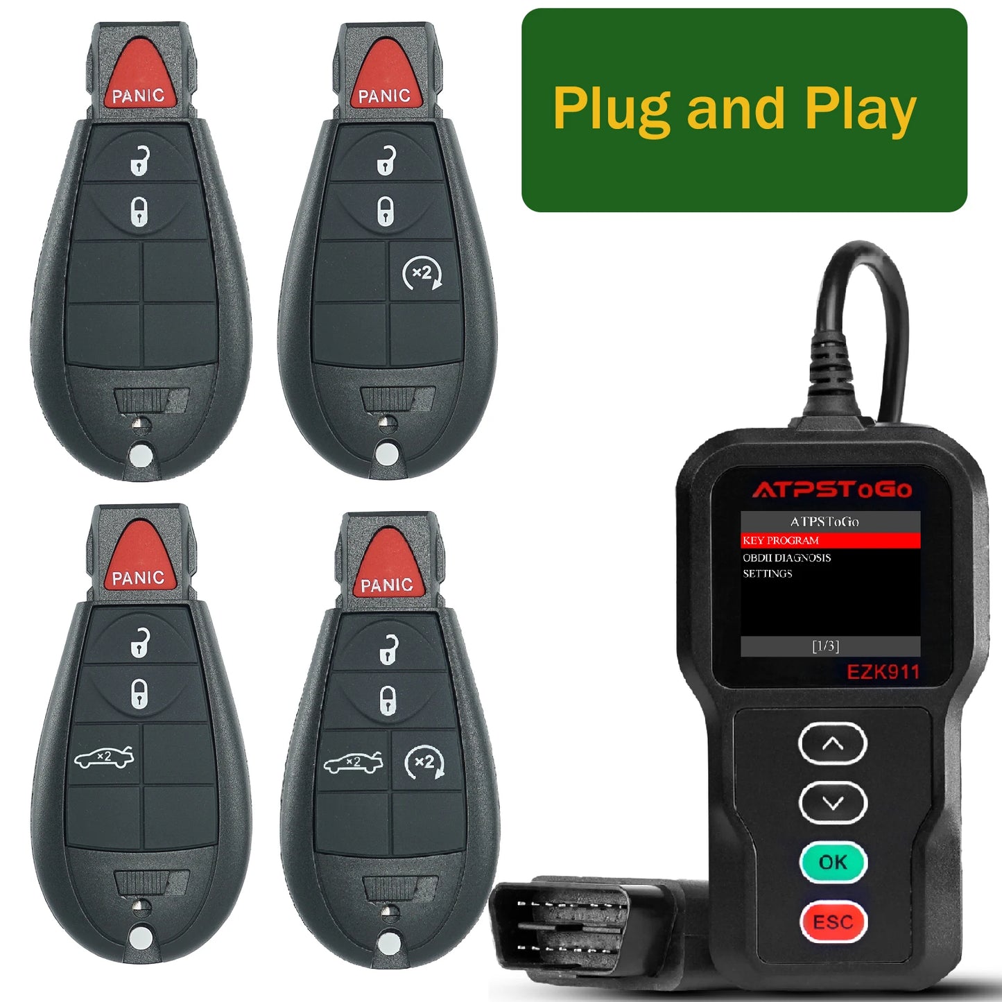 ATPSTOGO New Replacement Remote Key fob and Programmer tool For 2007-2017 Dodge Ram 1500 2500 3500 programming key fob GQ4-53T