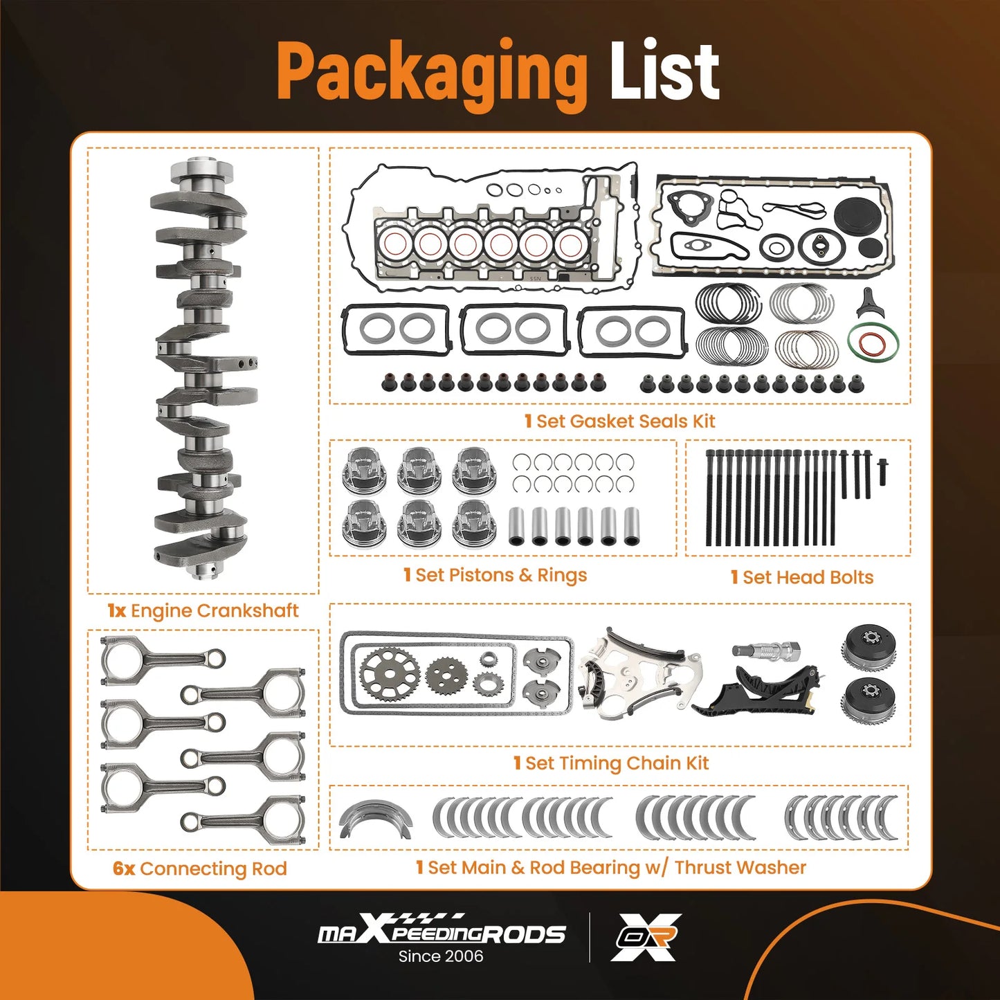N55 3.0L Engine Overhaul Rebuild Kit w/ Crankshaft & ConRod & Timing Set For BMW