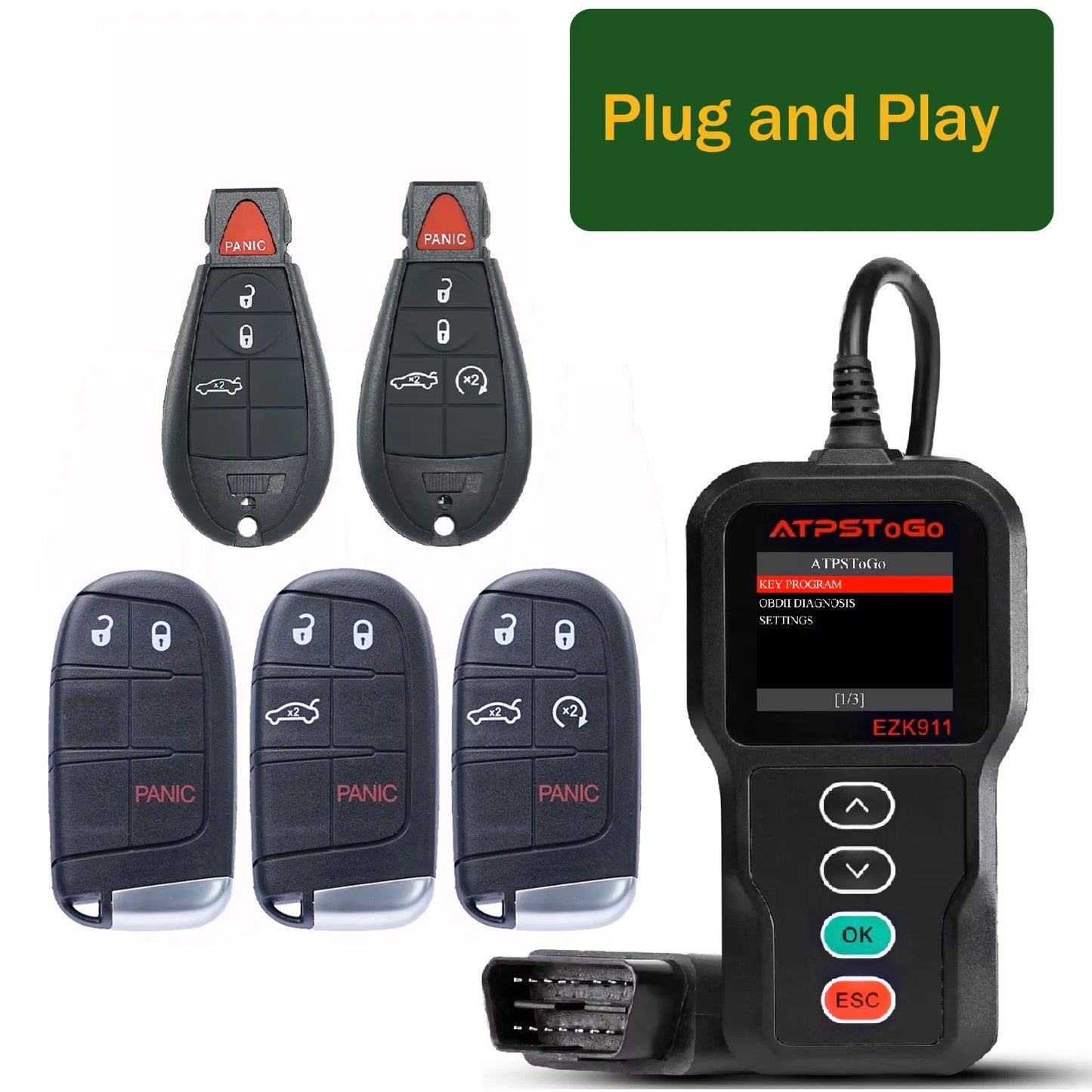 ATPSTOGO New Replacement Remote Key fob and Programmer tool For 2007-2017 Dodge Ram 1500 2500 3500 programming key fob GQ4-53T