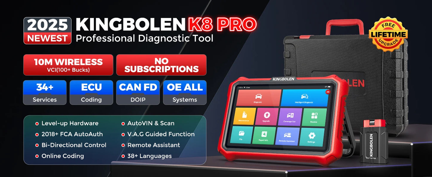 [Lifetime Free Update] KINGBOLEN K8 PRO ELITE Auto Diagnostic Tool Full System ECU Coding 40 Service Bidirectionnal OBD2 Scanner