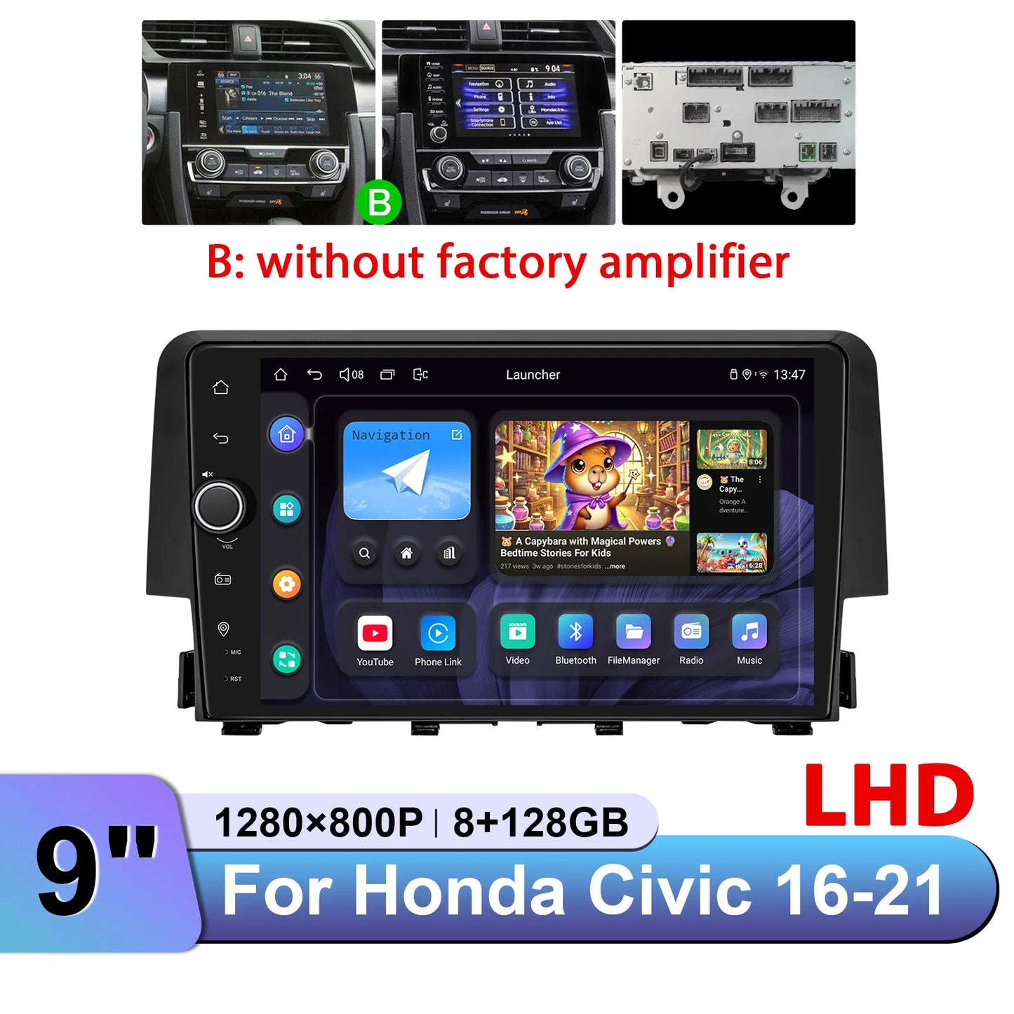 JOYING 9"Android 13 Car Radio Stereo Multimedia Player Carplay For Honda Civic 2016 -2021 Support Factory Cameras Plug and Play