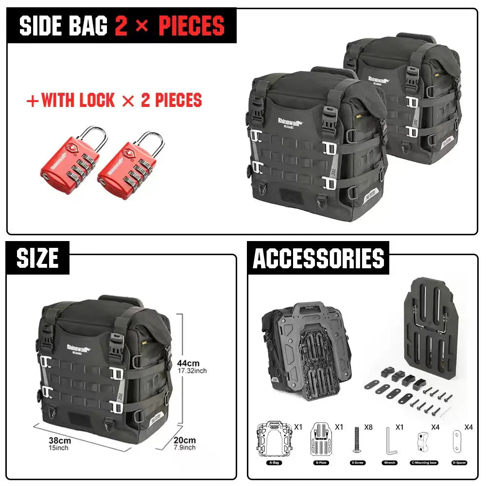 Rhinowalk Motorcycle Side Bag 35L Waterproof Quick Release Saddle Bag For BMW R1300GS R1250GS R1200GS S1000XR Motorbike Luggage