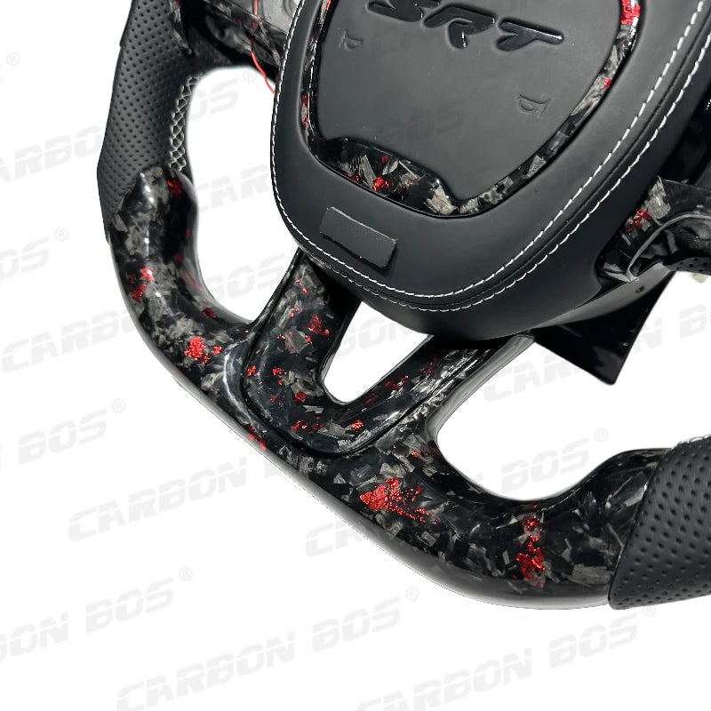 Forged Carbon Fiber Steering Wheel for Dodge CHALLENGER Challenger ChargerSRT HELLCAT Car Steering Wheel with LED Flash Cover