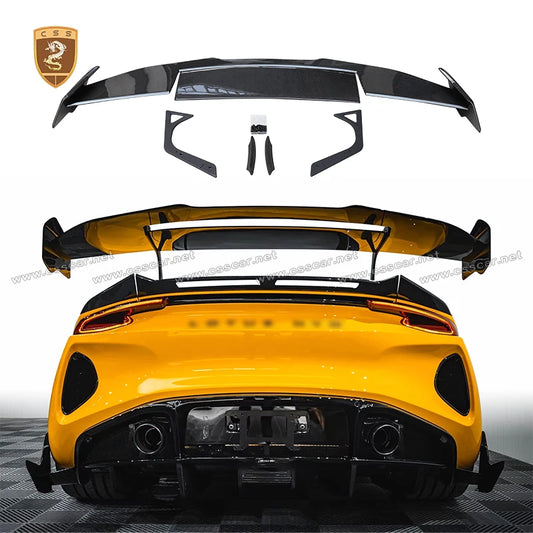 CSS Design Dry Carbon Fiber High Tail Wing Car Accessory For Lotus Emira MK 2 Style Auto Rear Bumper Trunk Roof Spoiler Brackets