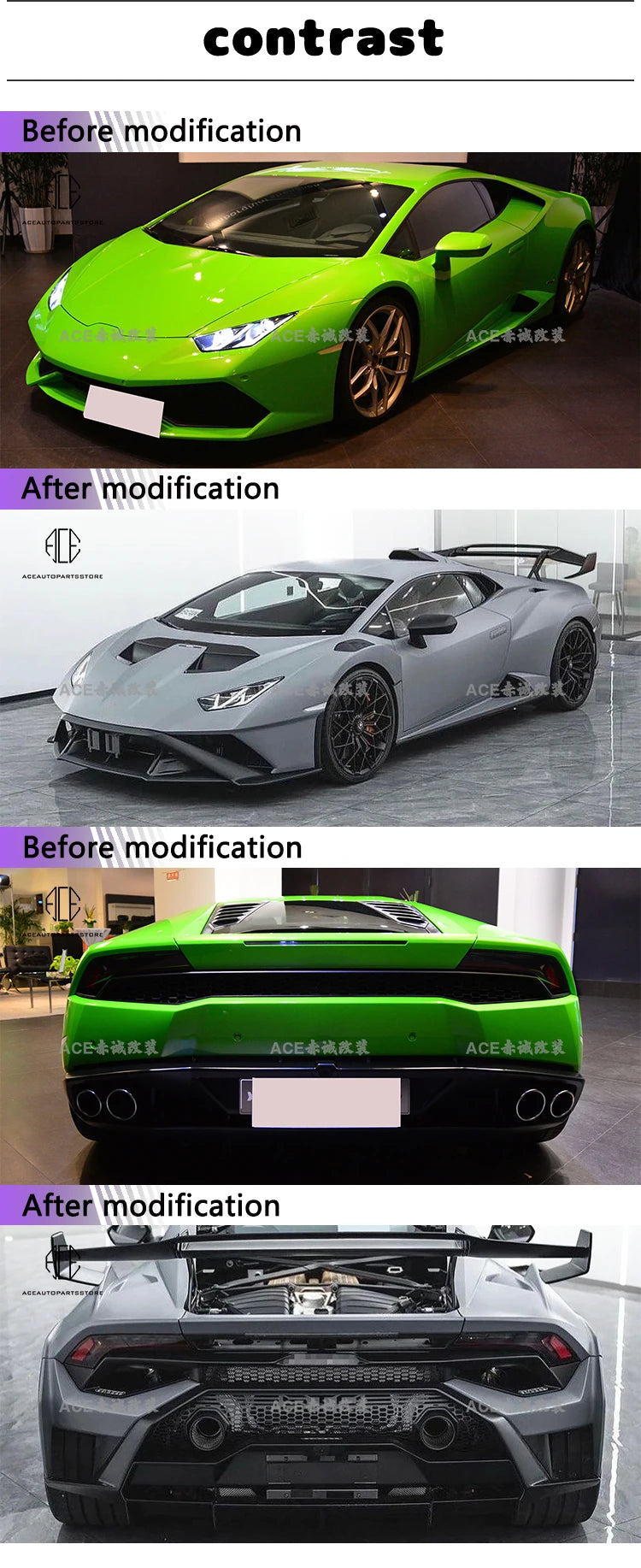 Lp580 Lp610 EVO Dry Carbon Fiiber Body Kit for Lamborghini Huracan Front and Rear Bumper Lip Diffuser Spoiler Engine Hood Cover