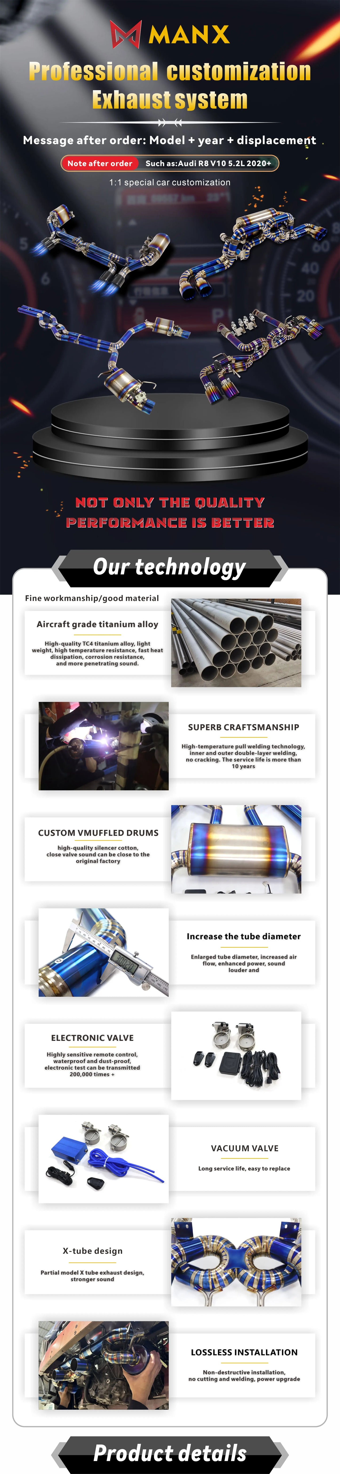 MANX Car Exhaust System For Lamborghini Aventador LP740 Titanium Alloy Catback High Flow Performance Exhaust Pipe With Valve