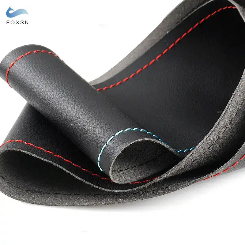 For BMW M Sport 3 5 Series E46 E39 M3 M5 Hand Braid Car Steering Wheel Cover Black Perforated Leather red blue line blue strip - Premium  from FOXSN - Just $28.56! Shop now at Rapidvehicles