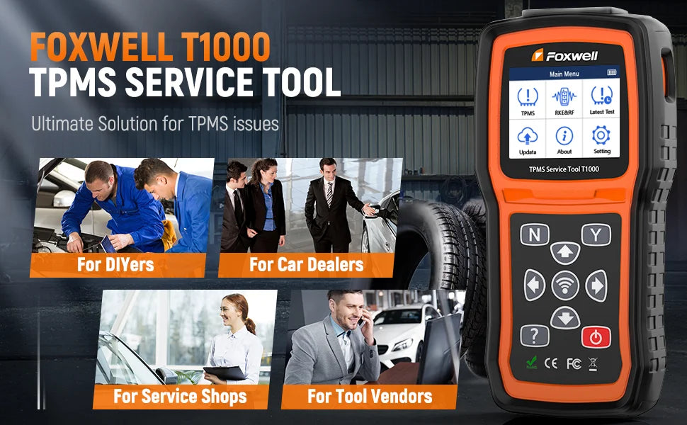 Foxwell T1000 TPMS Tool Tire Pressure Monitoring Sensor Programming Relearning Activation and OBD System Reset Car TPMS Reset