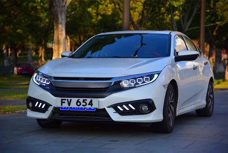 AKD-Car Styling Head Light Parts for CIVIC X G10 Bugatti Modified LED Lamps Headlights DRL Dual Projector Facelift