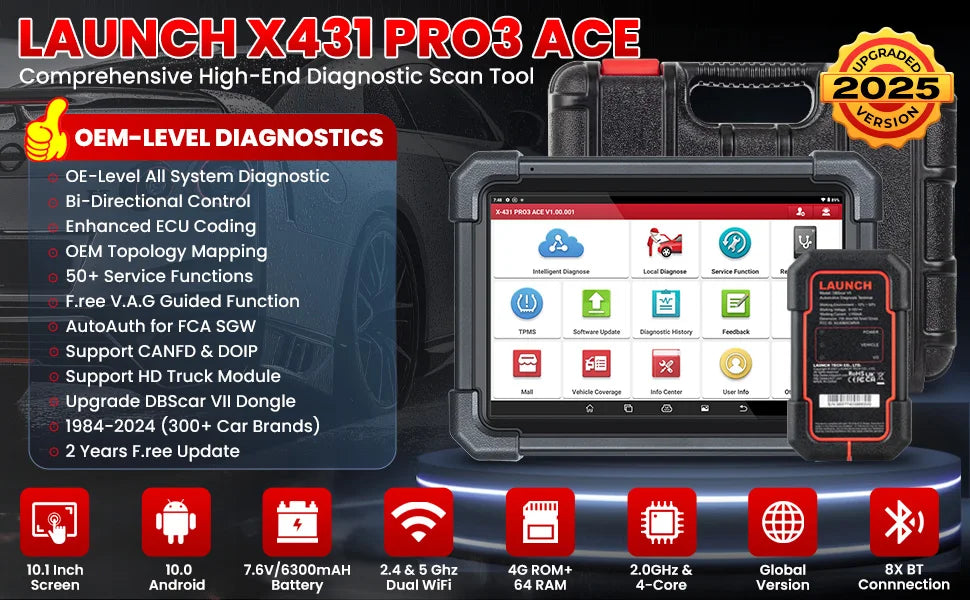 LAUNCH X431 PRO3 ACE Car OBD2 Diagnostic Tool Auto Bidirectional Scan Tool CAN FD & DoIP,FCA SGW,ADAS with 2-Year Free Update