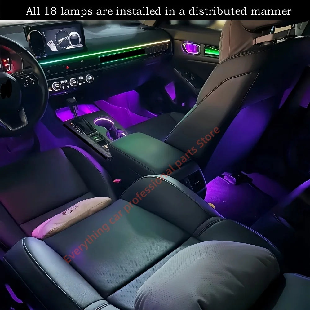 Car 64-color Dynamic Ambient light for Honda Civic Door LED LCD Trim Interior light modification Button APP control mode