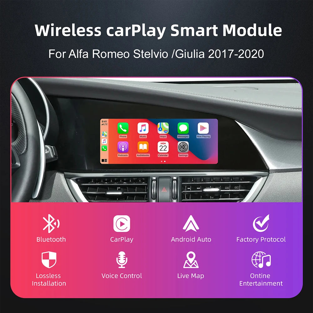 Wireless CarPlay Android Auto Retrofit Kit Decoder Box For Alfa Romeo Giulia Stelvio CarPlay Interface 2017-2020