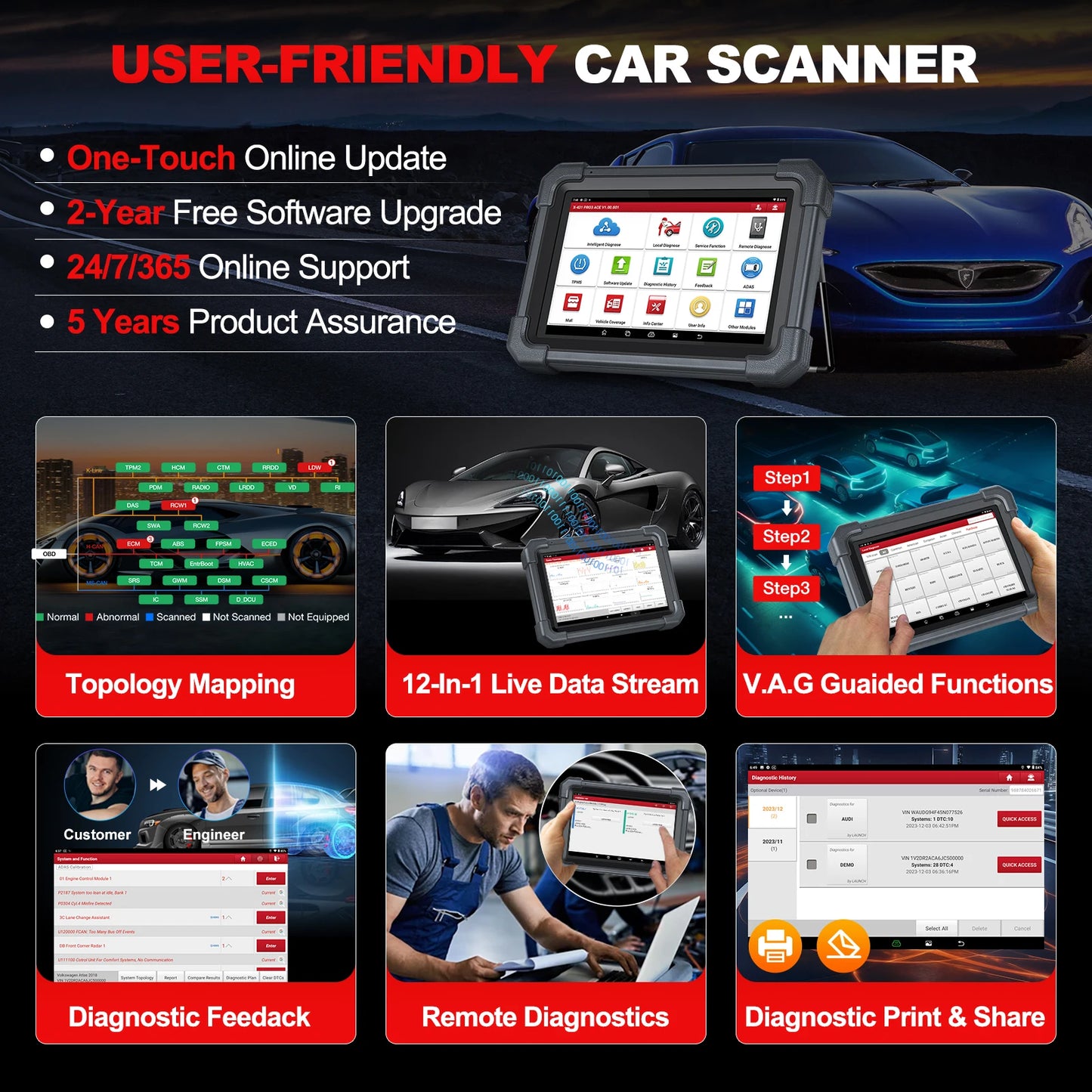 LAUNCH X431 PRO3 ACE Car OBD2 Diagnostic Tool Auto Bidirectional Scan Tool CAN FD & DoIP,FCA SGW,ADAS with 2-Year Free Update