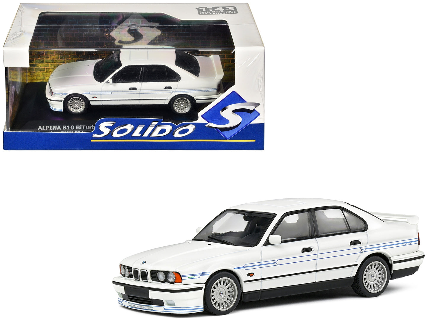 1994 BMW E34 Alpina B10 BiTurbo White with Blue Stripes 1/43