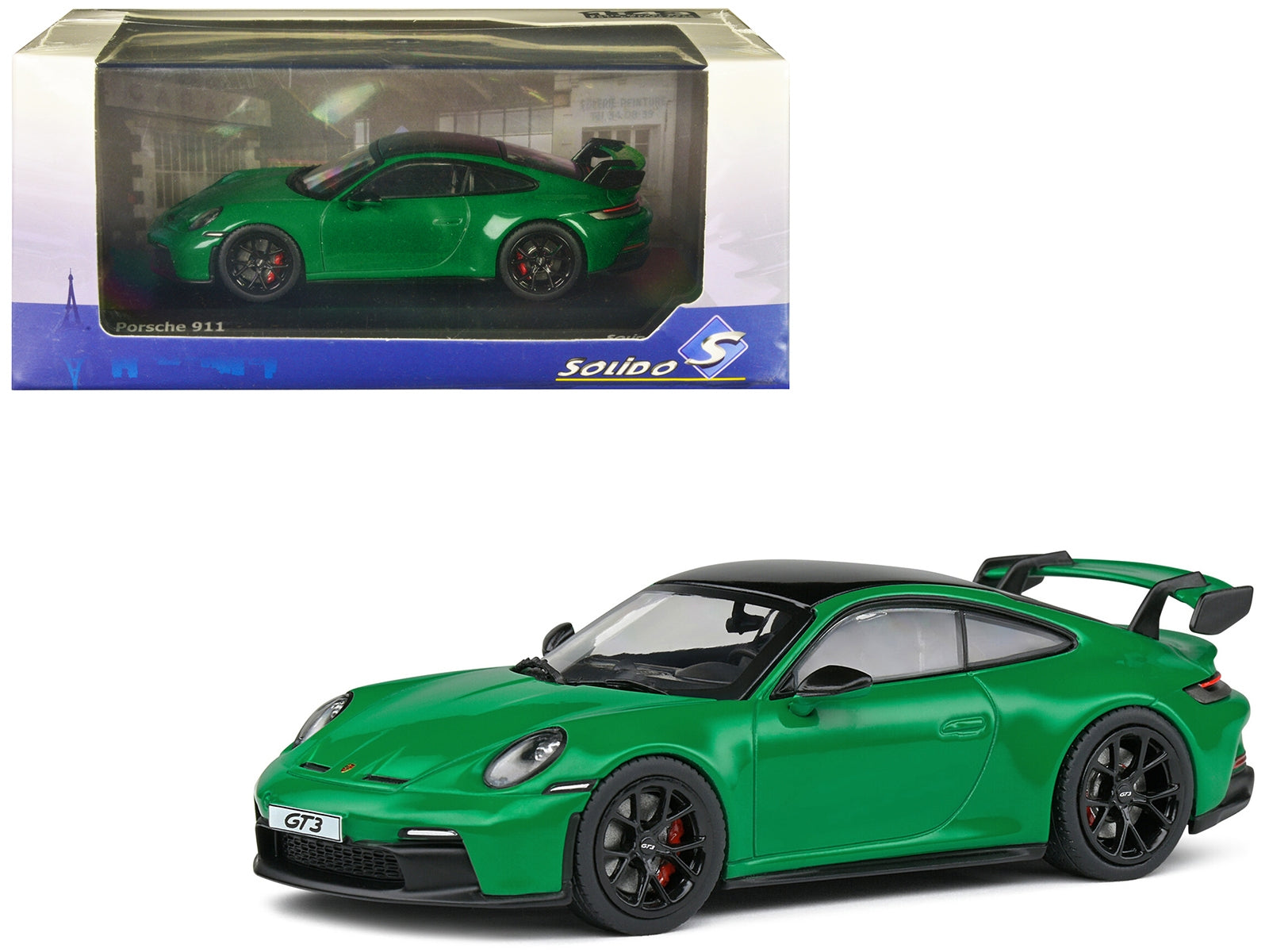 Porsche 911 (992) GT3 Python Green with Black Top 1/43 Diecast Model Car by Solido