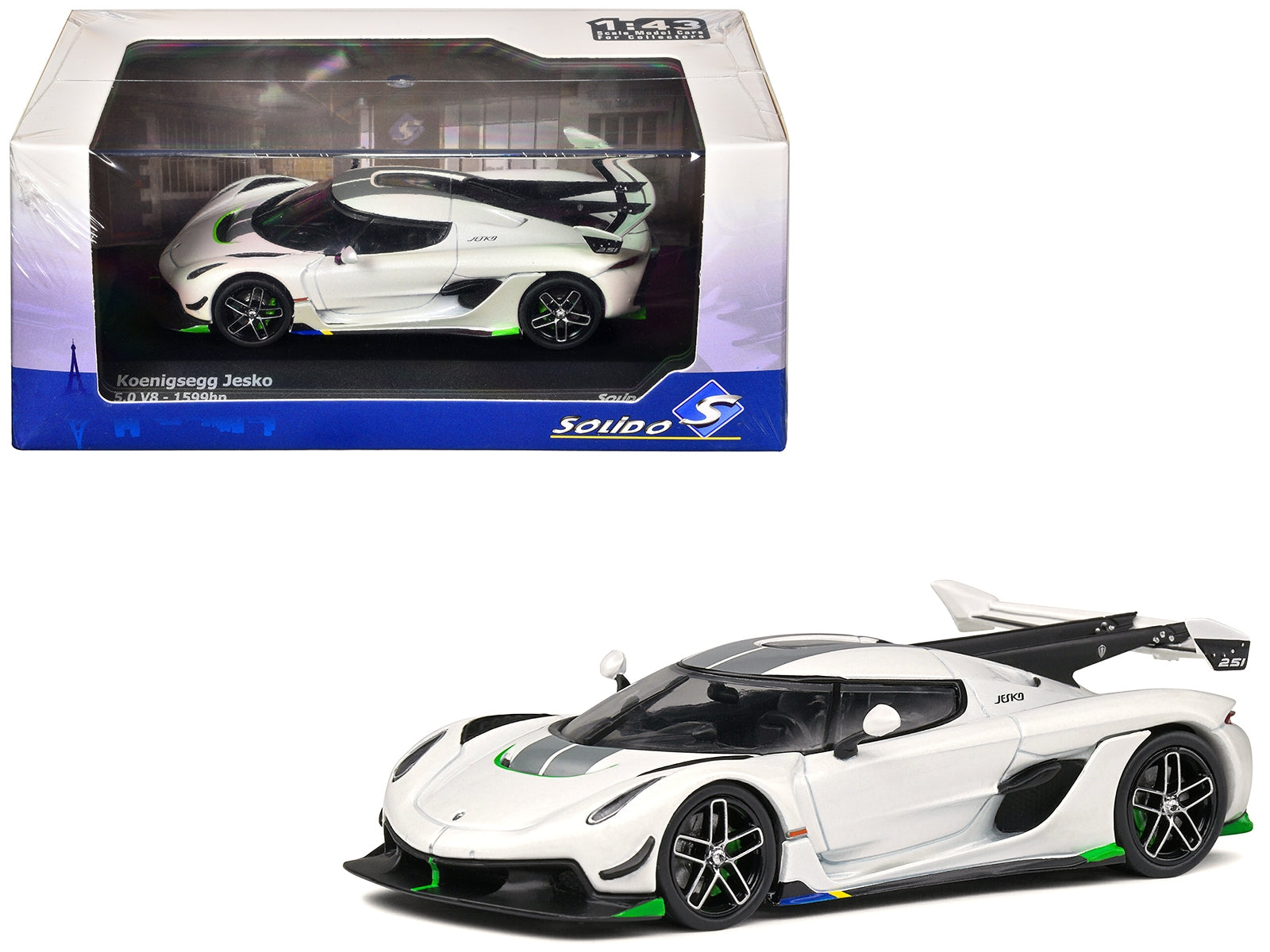 2021 Koenigsegg Jesko Pearl White Metallic with Gray Stripes 1/43 Diecast Model Car by Solido - Premium Koenigsegg Models from Solido - Just $42.99! Shop now at Rapidvehicles