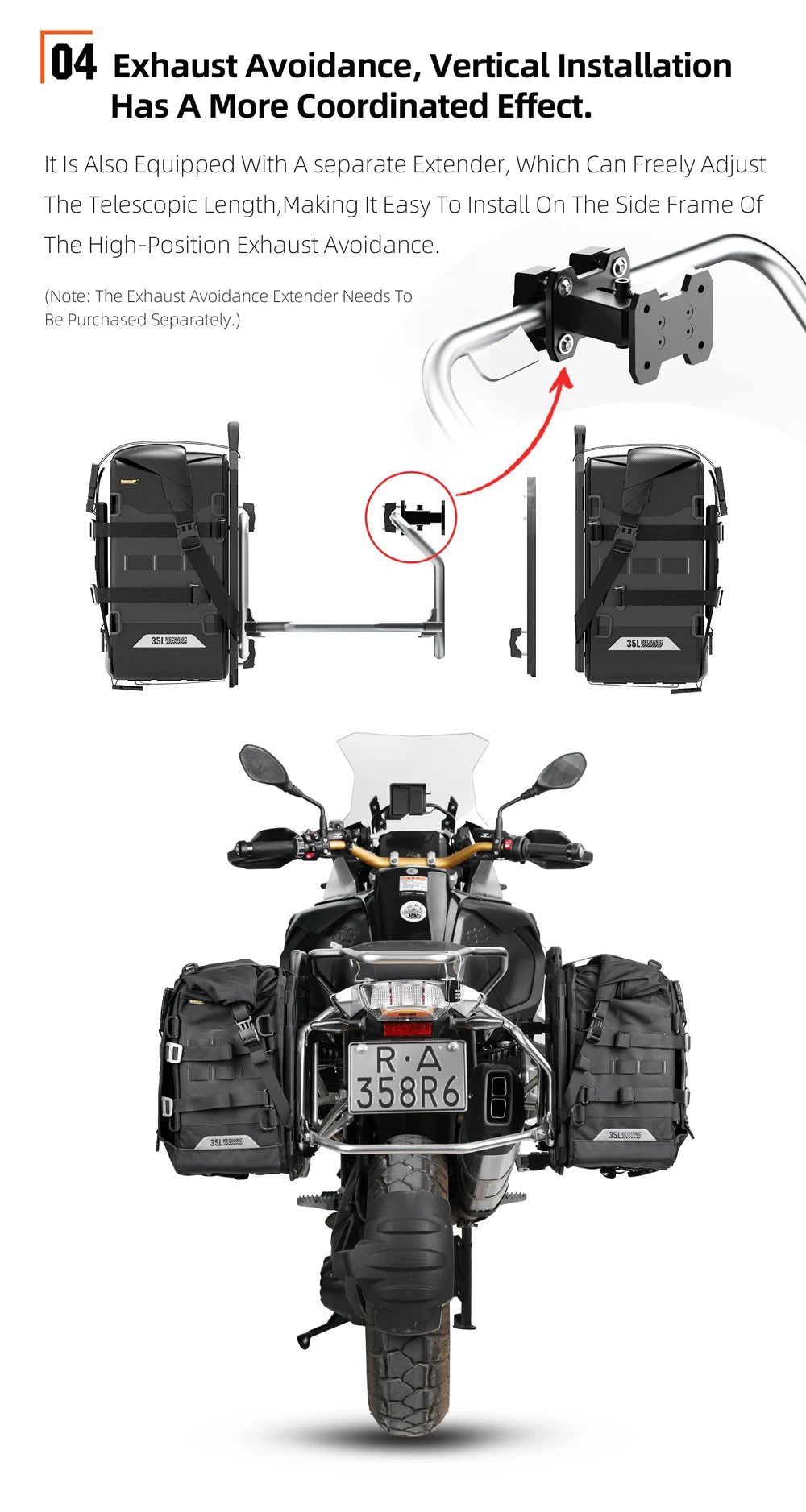 Rhinowalk Motorcycle Side Bag 35L Waterproof Quick Release Saddle Bag For BMW R1300GS R1250GS R1200GS S1000XR Motorbike Luggage