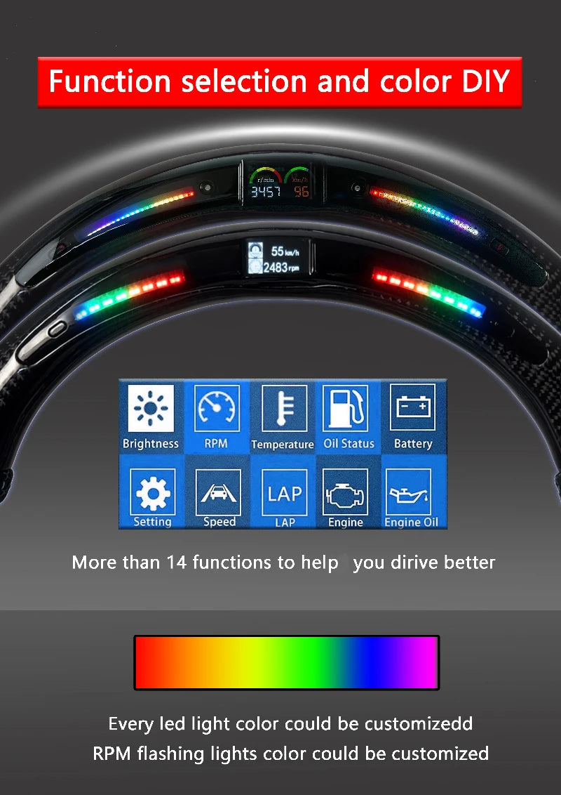 Carbon Fiber Custom Smart LED RPM Racing Steering Wheel for Dodge/Challenger Hellcat Charger Challenger