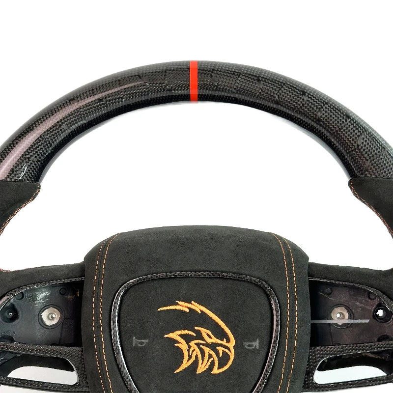 Carbon Bos Carbon Fiber Steering Wheel Perforated Leather for Dodge Challenger Charger SRT HELLCAT Steering Wheel DIY Color New