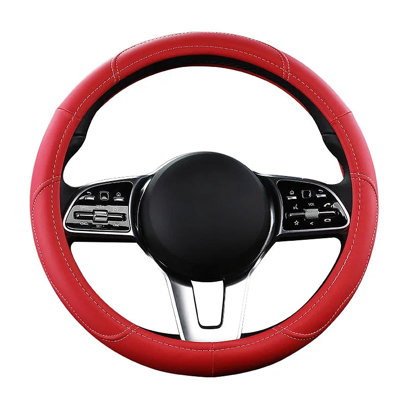 Color Name: Brown - Car Anti-Slip Leather Steering wheel Cover Universal car Steering Wheel Protective Cover Fashion Style 38cm Pink - Premium Interior Accessories from NoEnName_Null - Just $41.27! Shop now at Rapidvehicles