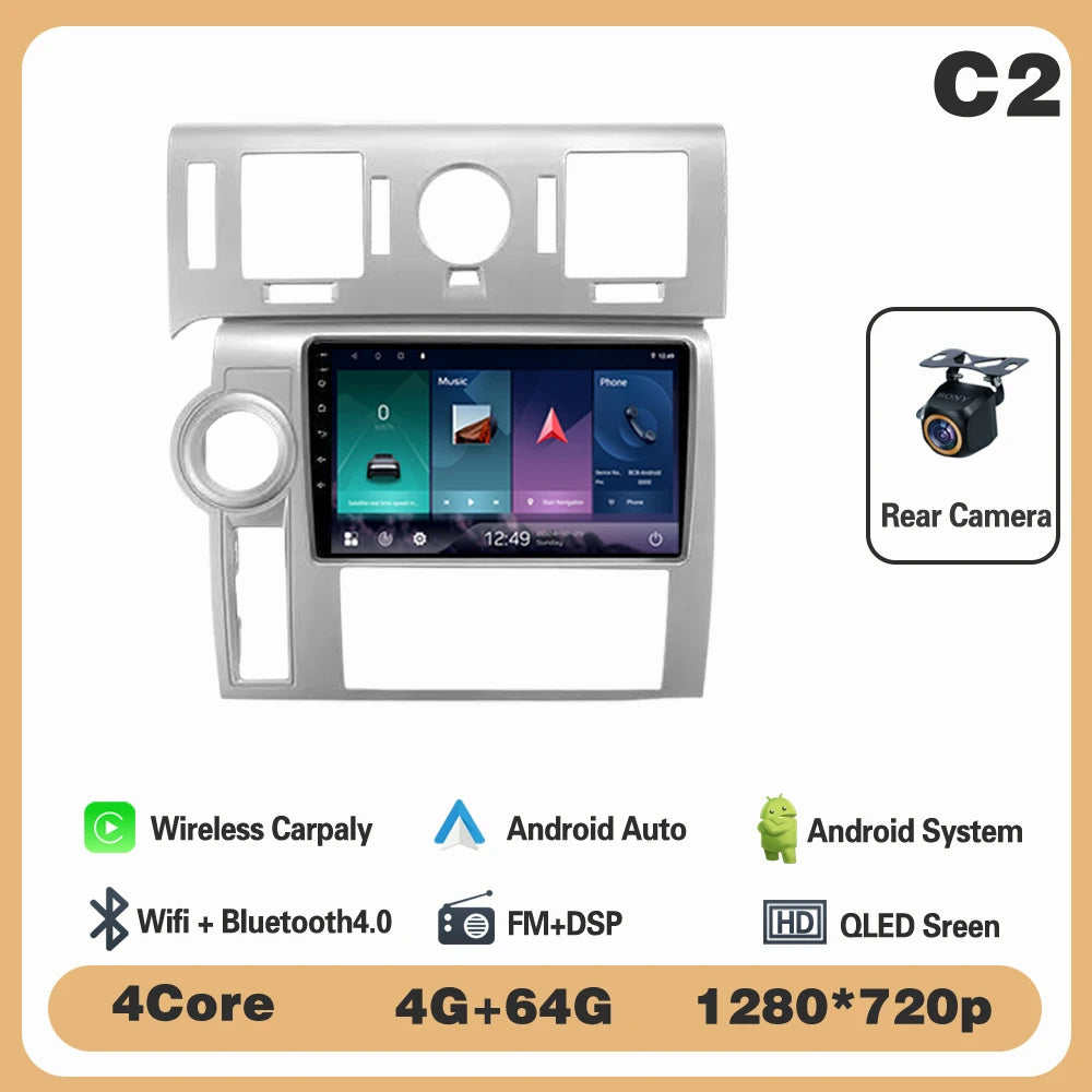 Car Radio Android 14 For Hummer H2 E85 2007 - 2009 Carplay Stereo DVD No 2din Autoradio Multimedia Bluetooth Navigation GPS WIFI