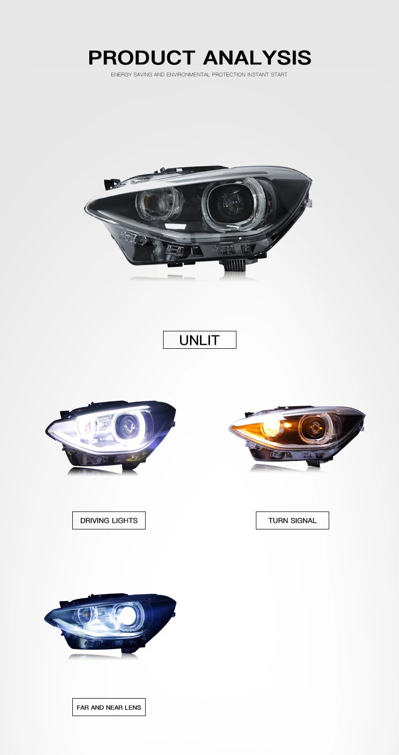 For BMW 1 Series F20 2014-2017 Car Auto Parts Headlight Assembly LED Lights Lamp DRL Signal Plug And Play Daytime Running