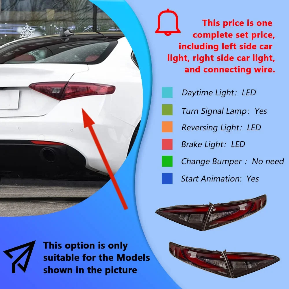 For Alfa Romeo Giulia 2016-2023 Led Car Taillights Assembly Upgrade New Style Highlight Flashing Signal Light Tools Accessories