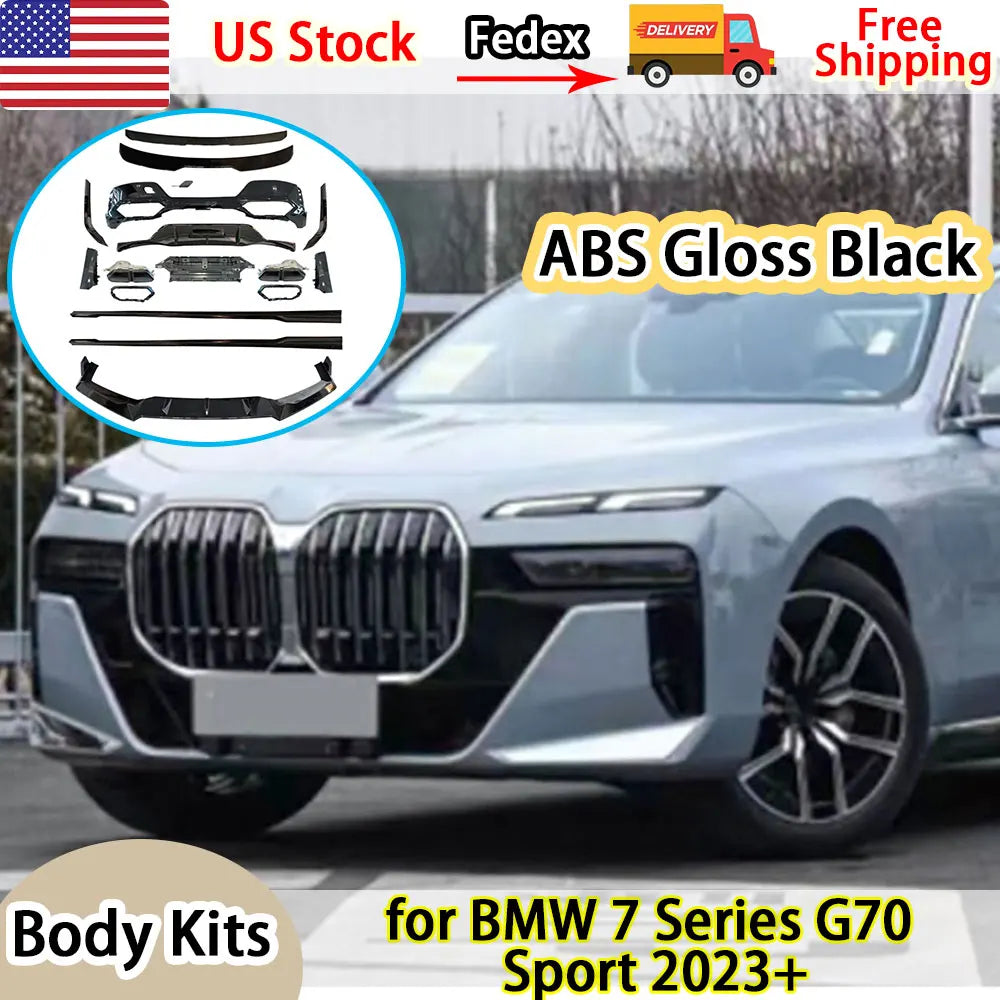 ABS Body Kits Three section Front Lip Rear Lip Top Wing Tail Wing Side Skirt Black Throat for BMW 7 Series G70 Sport 2023+